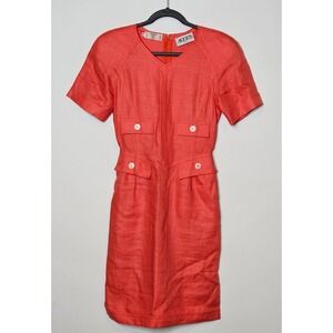 Valentino Vintage Miss V Auers‎ Denver 100% Linen Dress Coral Made in Italy 4/38